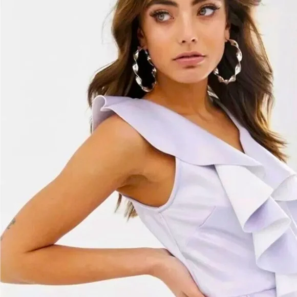 ASOS DESIGN plunge ruffle midi dress with waterfall skirt Cosmic sky, Size US 4 - Picture 5 of 7